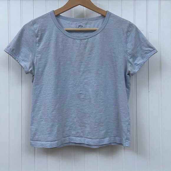 J.Crew Women's Light Blue Crewneck Short Sleeve Girlfriend Tee Organic Slub S - Picture 2 of 9